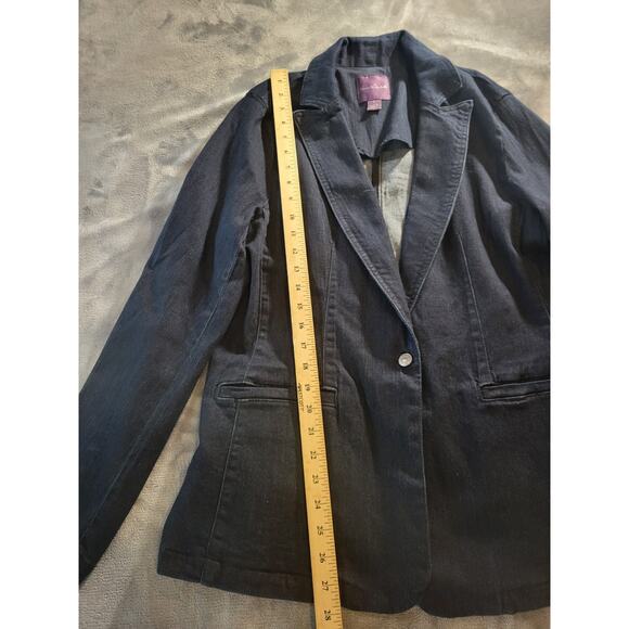 Gloria Vanderbilt Women's Denim Three-Button Blazer Rinse Royal Dark Wash Large - Picture 3 of 6